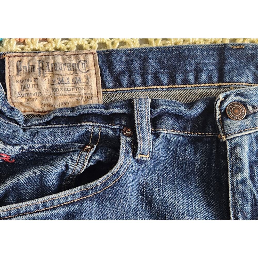 Polo Ralph Lauren Blue Straight Denim Jeans Zip Button 5-Pocket Men's - Picture 6 of 9